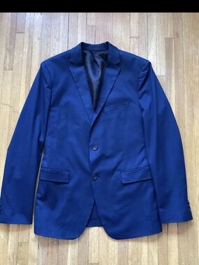 Luxe THEORY Men's 42R Slim Navy Blue 2 Btn Blazer,Cotton Sportcoat,Half-lined